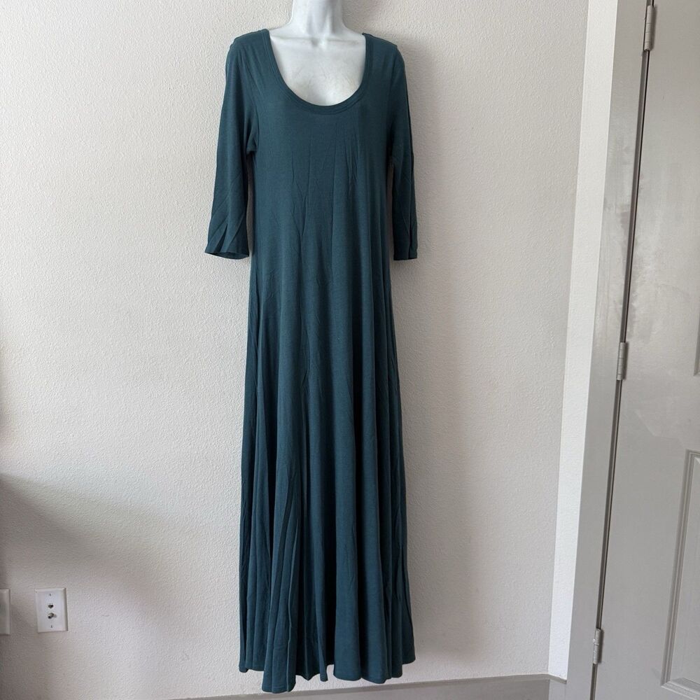 Soft Surroundings Pima Cotton Maxi Dress Dark Teal Jersey Knit Boho Lagenlook M